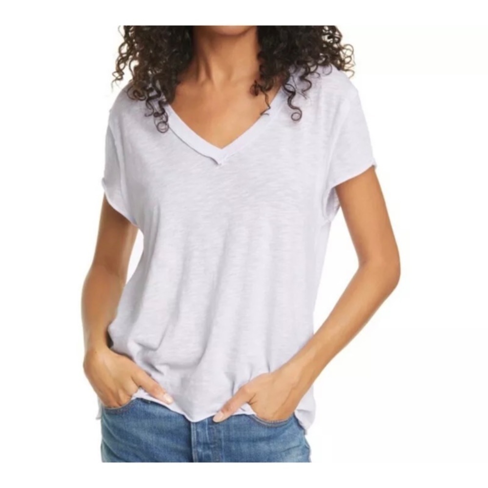 NWT FREE PEOPLE Lavender Cotton-Blend V-Neck Shirt